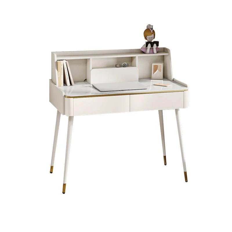 Table de bureau rectangulaire de style moderne, bureau d'écriture en pierre blanc Clearhalo