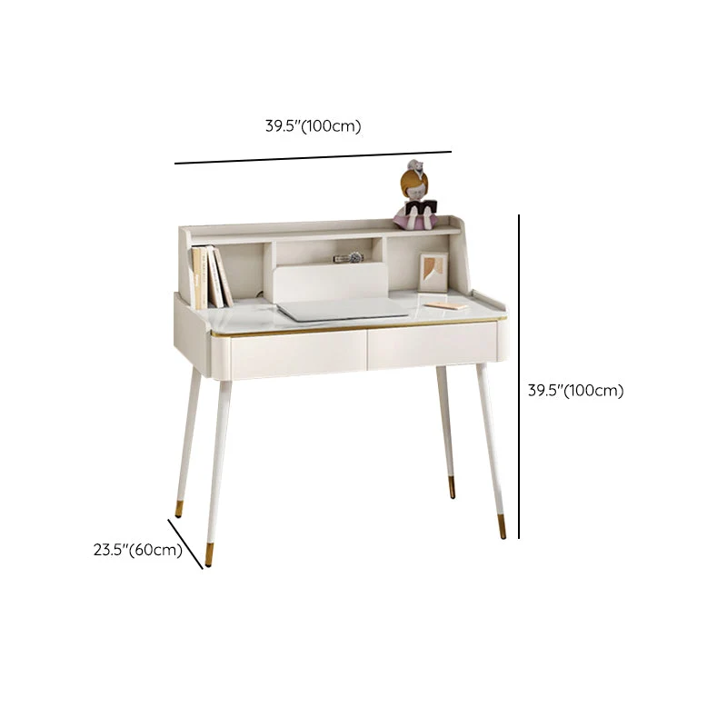 Table de bureau rectangulaire de style moderne, bureau d'écriture en pierre blanc Clearhalo