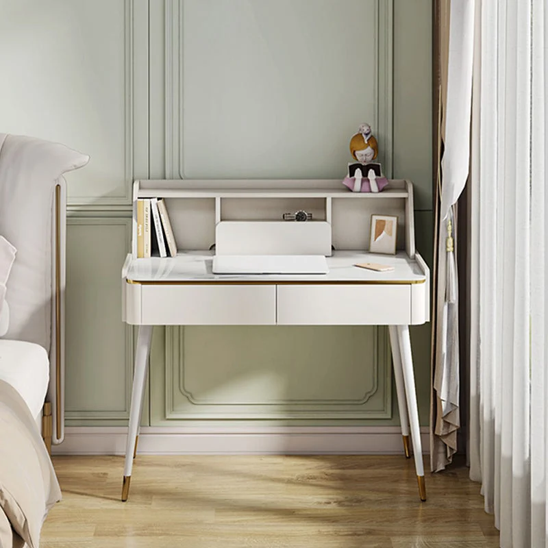 Table de bureau rectangulaire de style moderne, bureau d'écriture en pierre blanc Clearhalo