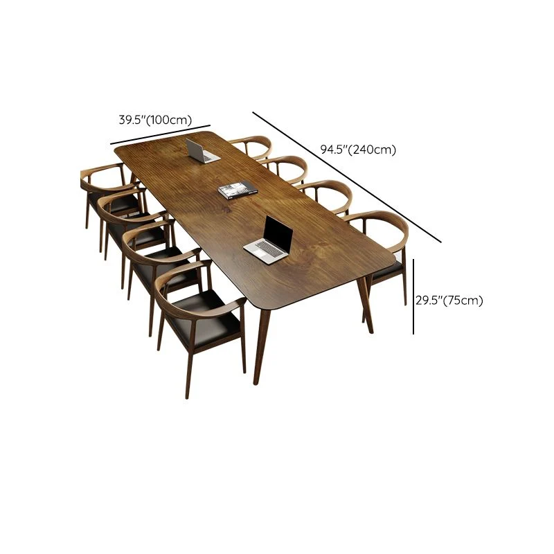 Table de conférence en bois de forme rectangulaire, bureau d'écriture à 4 pieds en marron Clearhalo