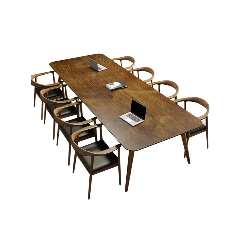 Table de conférence en bois de forme rectangulaire, bureau d'écriture à 4 pieds en marron Clearhalo