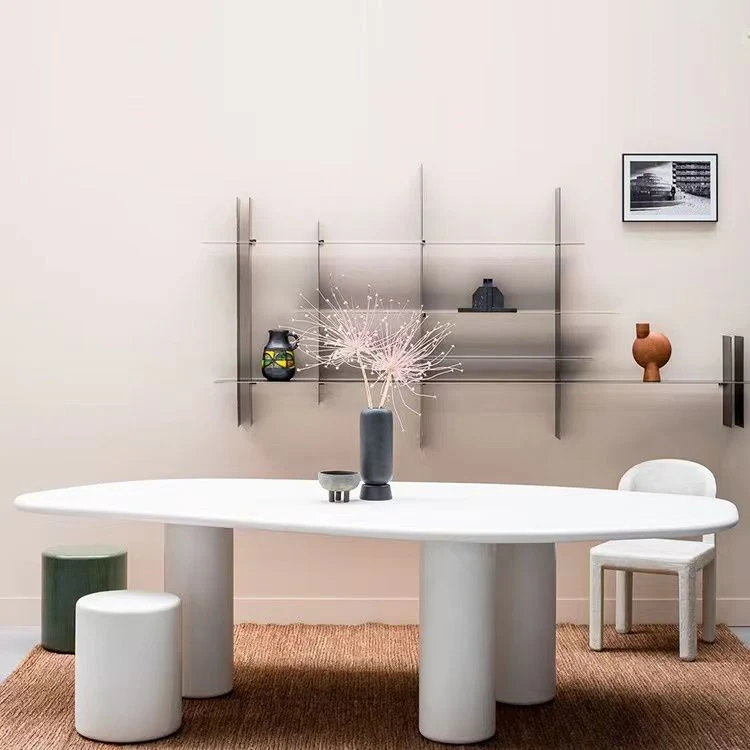 Table de conférence de bureau de forme irrégulière, bureau d'écriture en bois blanc Clearhalo
