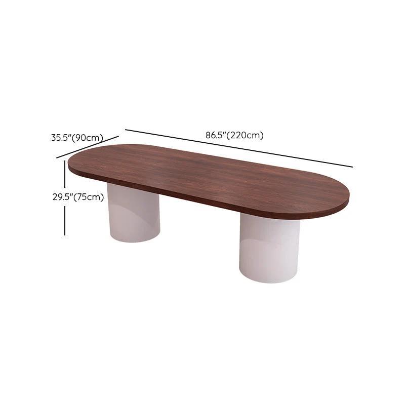 Table de conférence de bureau de forme ovale, bureau d'écriture en bois blanc et marron Clearhalo
