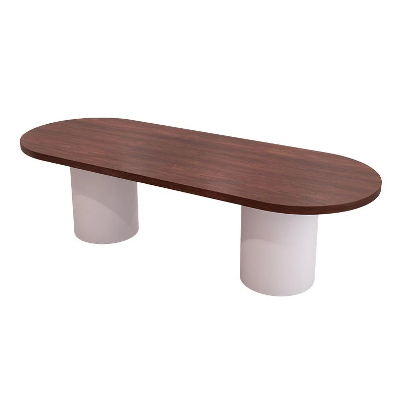 Table de conférence de bureau de forme ovale, bureau d'écriture en bois blanc et marron Clearhalo