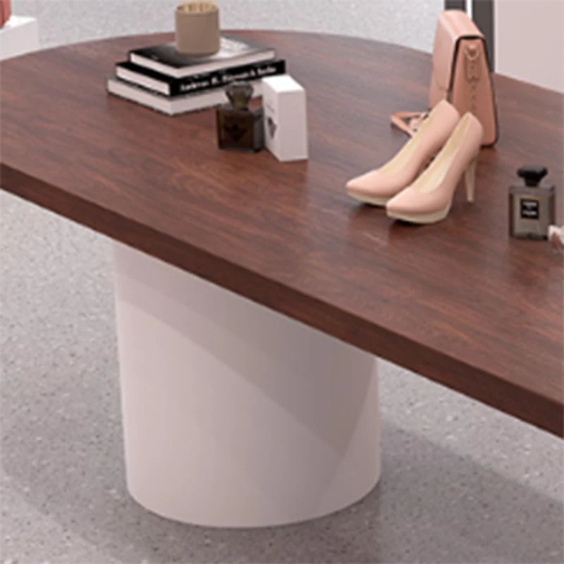 Table de conférence de bureau de forme ovale, bureau d'écriture en bois blanc et marron Clearhalo