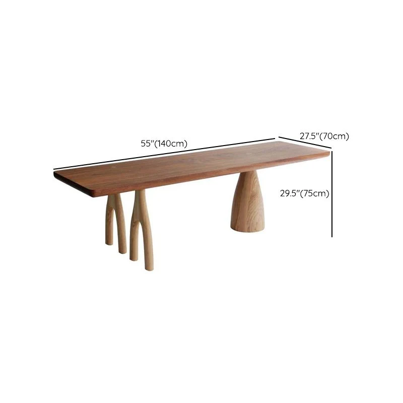 Table de conférence de bureau de forme rectangulaire, bureau d'écriture à 3 pieds en marron Clearhalo