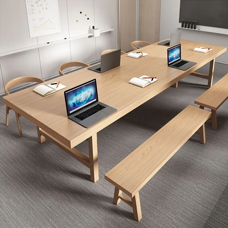 Table de conférence de bureau de forme rectangulaire, bureau de travail à 4 pieds en marron Clearhalo
