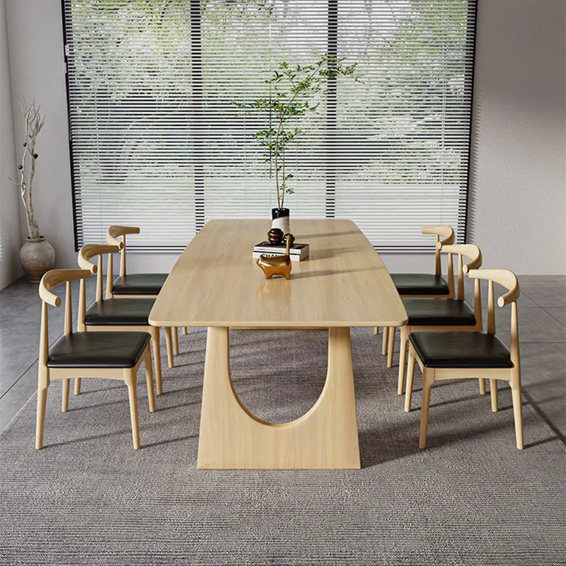 Table de conférence de bureau de forme rectangulaire, bureau de travail en bois naturel Clearhalo
