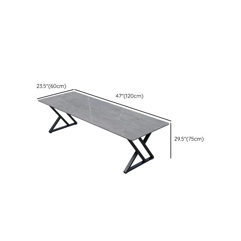 Table de conférence de bureau de forme rectangulaire, bureau d'écriture en pierre gris Clearhalo