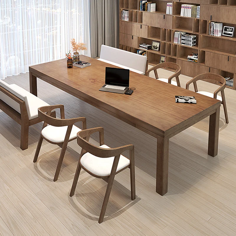 Table de conférence de bureau de forme rectangulaire, bureaux d'écriture en bois marron Clearhalo