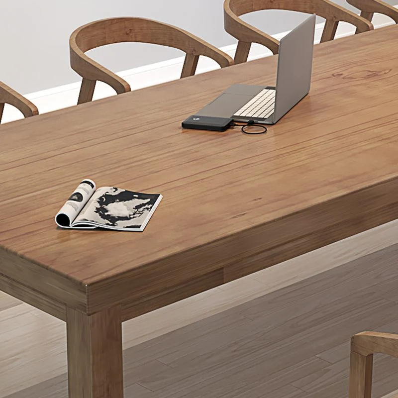 Table de conférence de bureau de forme rectangulaire, bureaux d'écriture en bois marron Clearhalo