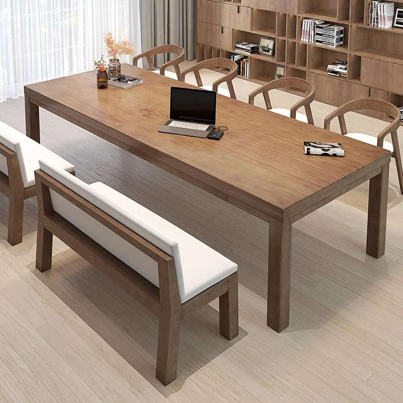 Table de conférence de bureau de forme rectangulaire, bureaux d'écriture en bois marron Clearhalo