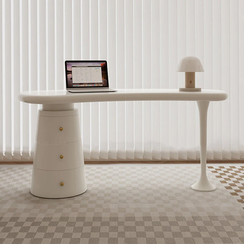 Table de conférence de forme libre, bureau d'écriture moderne en bois blanc Clearhalo