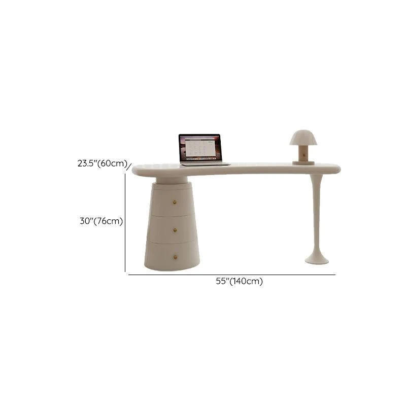 Table de conférence de forme libre, bureau d'écriture moderne en bois blanc Clearhalo