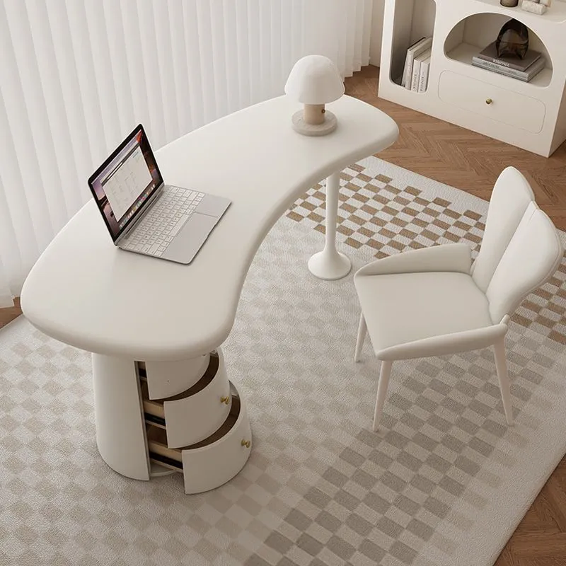 Table de conférence de forme libre, bureau d'écriture moderne en bois blanc Clearhalo