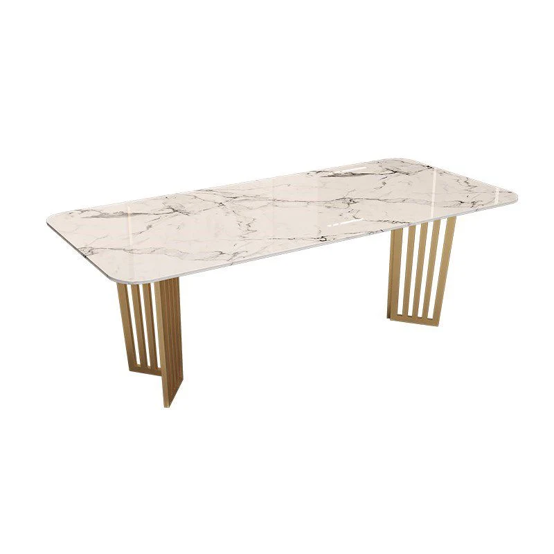 Table de conférence de forme rectangulaire, bureau d'écriture à 2 pieds en blanc Clearhalo