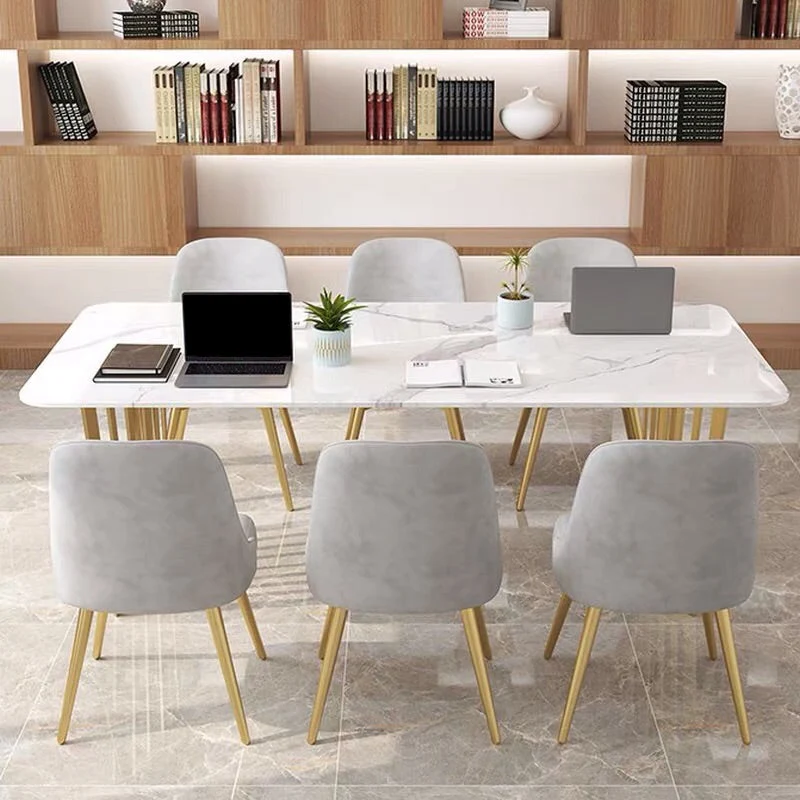 Table de conférence de forme rectangulaire, bureau d'écriture à 2 pieds en blanc Clearhalo