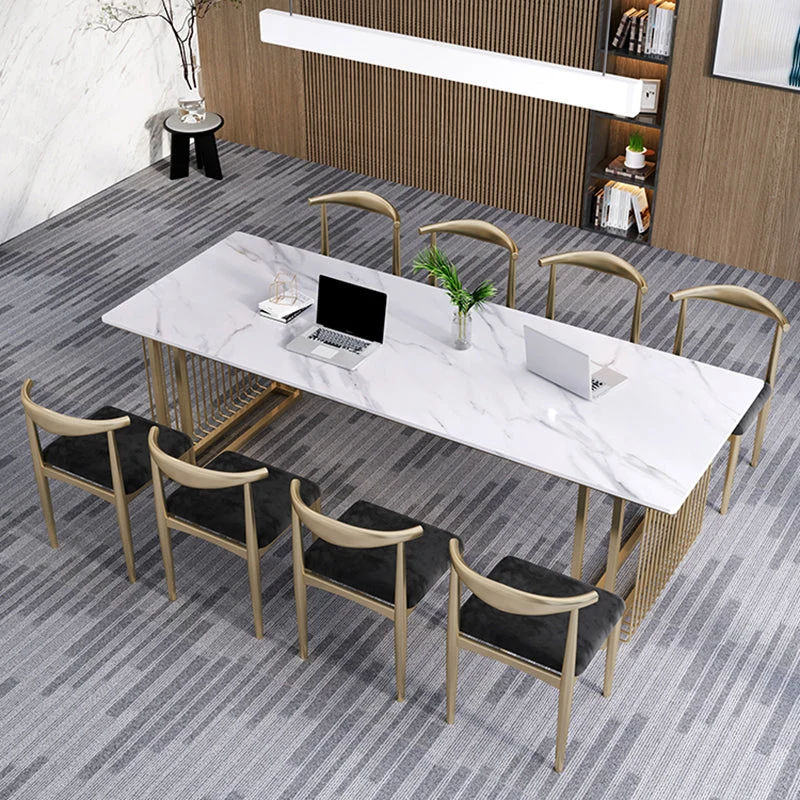 Table de conférence de forme rectangulaire, bureau d'écriture en bois blanc Clearhalo