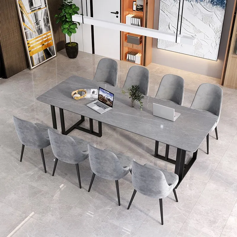 Table de conférence de forme rectangulaire, bureau d'écriture en bois gris Clearhalo