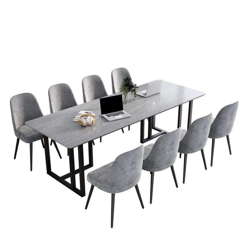 Table de conférence de forme rectangulaire, bureau d'écriture en bois gris Clearhalo