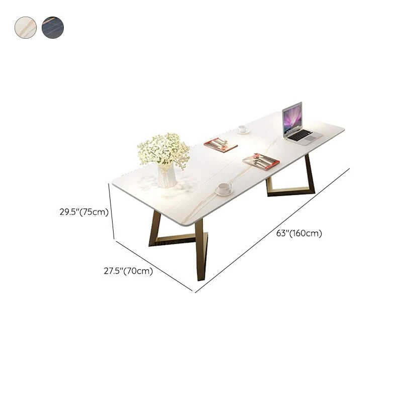 Table de conférence de forme rectangulaire de bureau en pierre moderne avec 2 pieds en or/noir Clearhalo