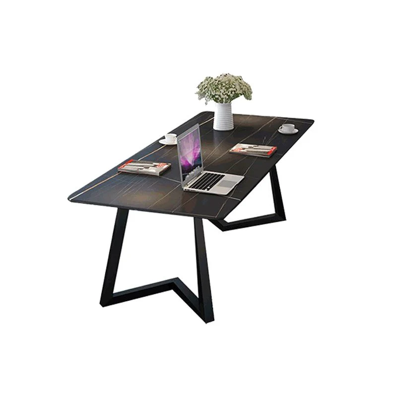 Table de conférence de forme rectangulaire de bureau en pierre moderne avec 2 pieds en or/noir Clearhalo