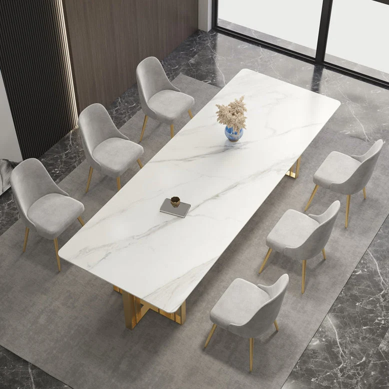 Table de conférence de forme rectangulaire de bureau de style moderne en pierre avec 2 pieds pour le bureau Clearhalo