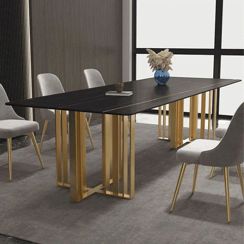 Table de conférence de forme rectangulaire de bureau de style moderne en pierre avec 2 pieds pour le bureau Clearhalo