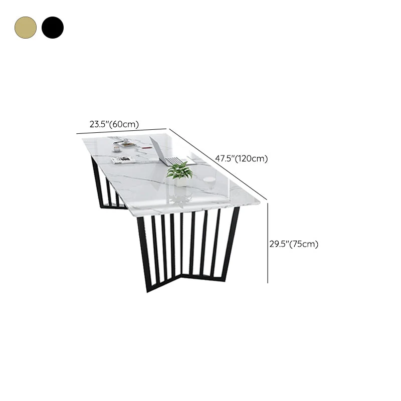 Table de conférence de forme rectangulaire de bureau de style moderne avec 2 pieds en or/noir Clearhalo