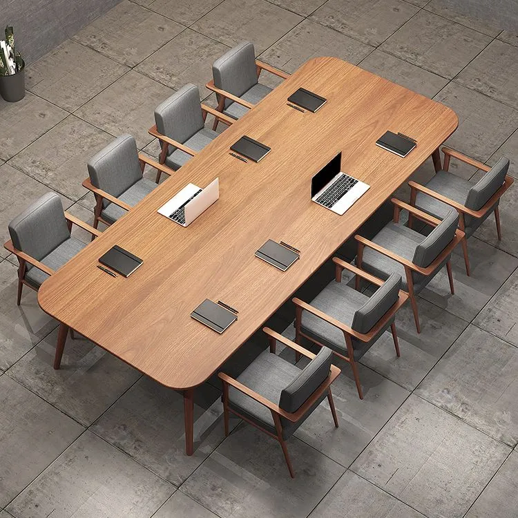 Table de conférence de forme rectangulaire, bureau de travail à 4 pieds en marron Clearhalo