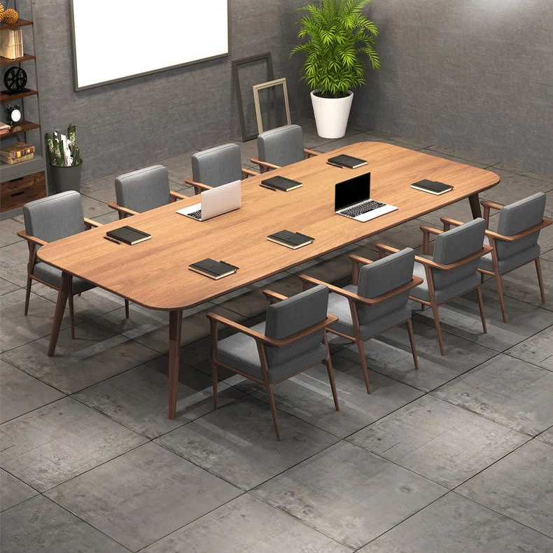 Table de conférence de forme rectangulaire, bureau de travail à 4 pieds en marron Clearhalo
