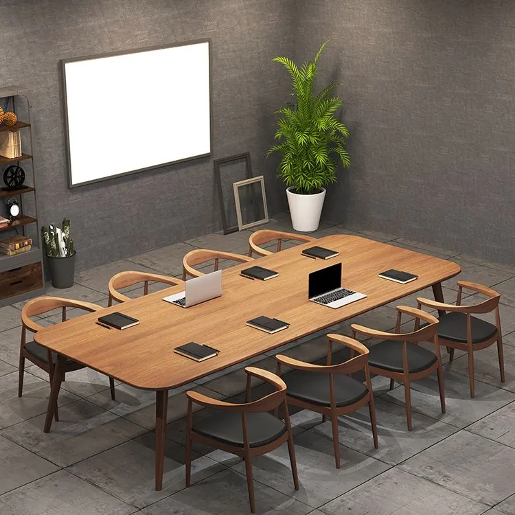 Table de conférence de forme rectangulaire, bureau de travail à 4 pieds en marron Clearhalo