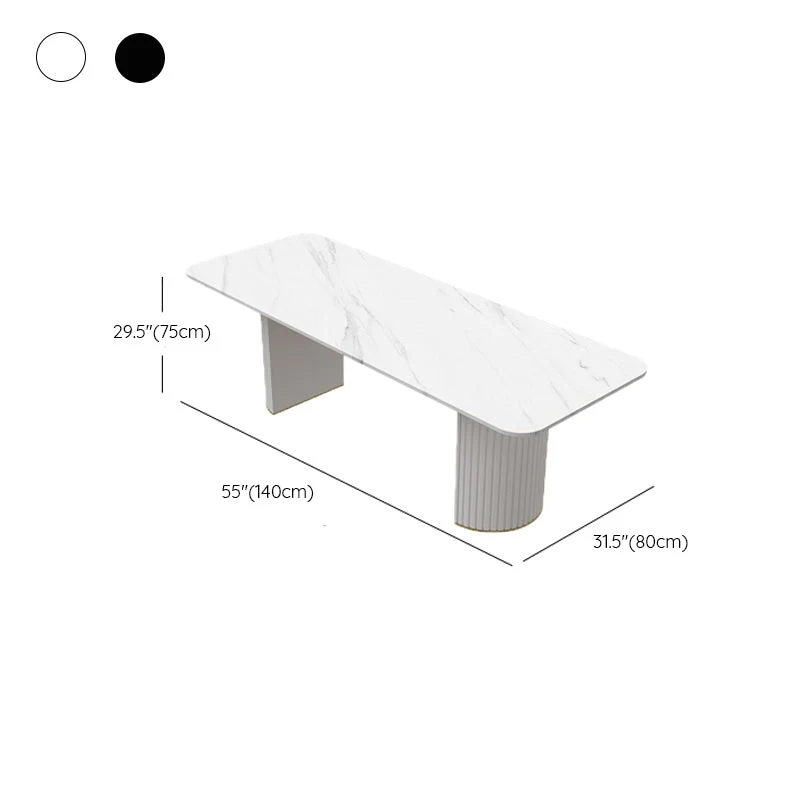 Table de conférence de forme rectangulaire en pierre avec 2 pieds en noir/blanc Clearhalo