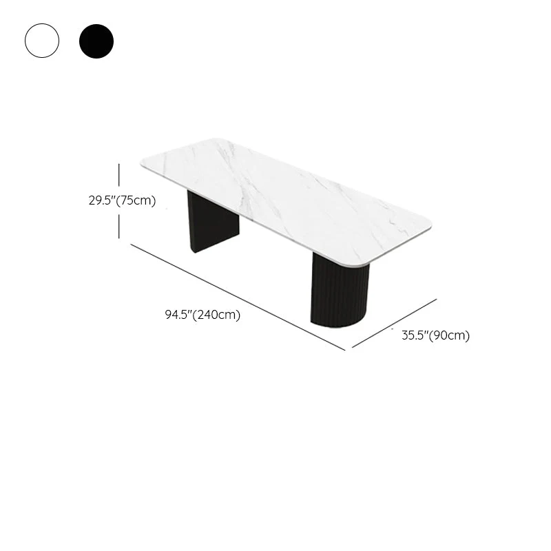 Table de conférence de forme rectangulaire en pierre avec 2 pieds en noir/blanc Clearhalo