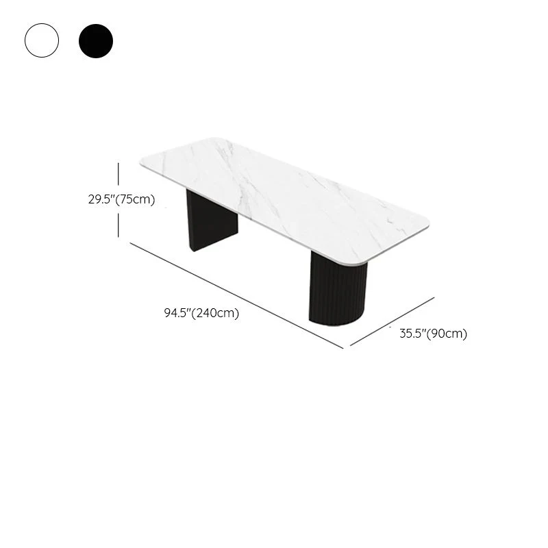 Table de conférence de forme rectangulaire en pierre avec 2 pieds en noir/blanc Clearhalo