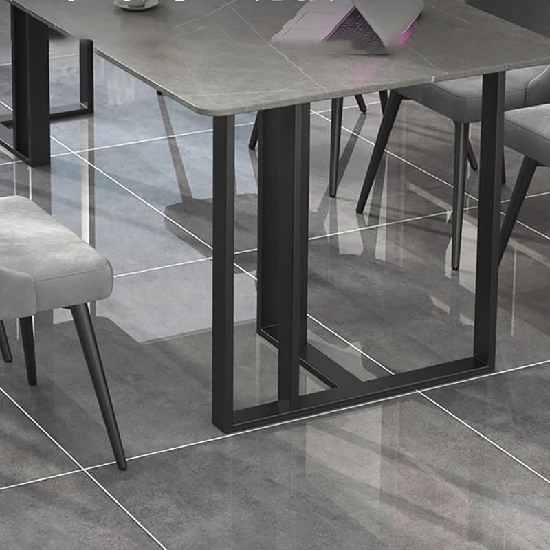 Table de conférence de forme rectangulaire en pierre de style moderne avec 2 pieds en gris Clearhalo