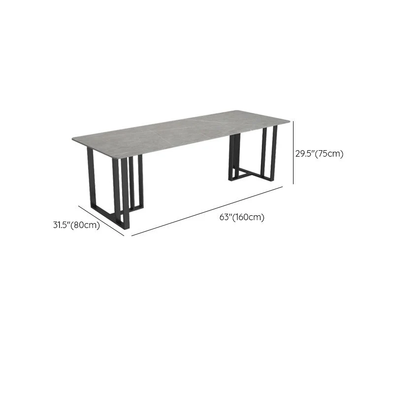 Table de conférence de forme rectangulaire en pierre de style moderne avec 2 pieds en gris Clearhalo