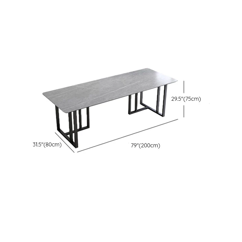 Table de conférence de forme rectangulaire en pierre de style moderne avec 2 pieds en noir Clearhalo