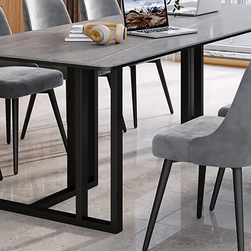 Table de conférence de forme rectangulaire en pierre de style moderne avec 2 pieds en noir Clearhalo