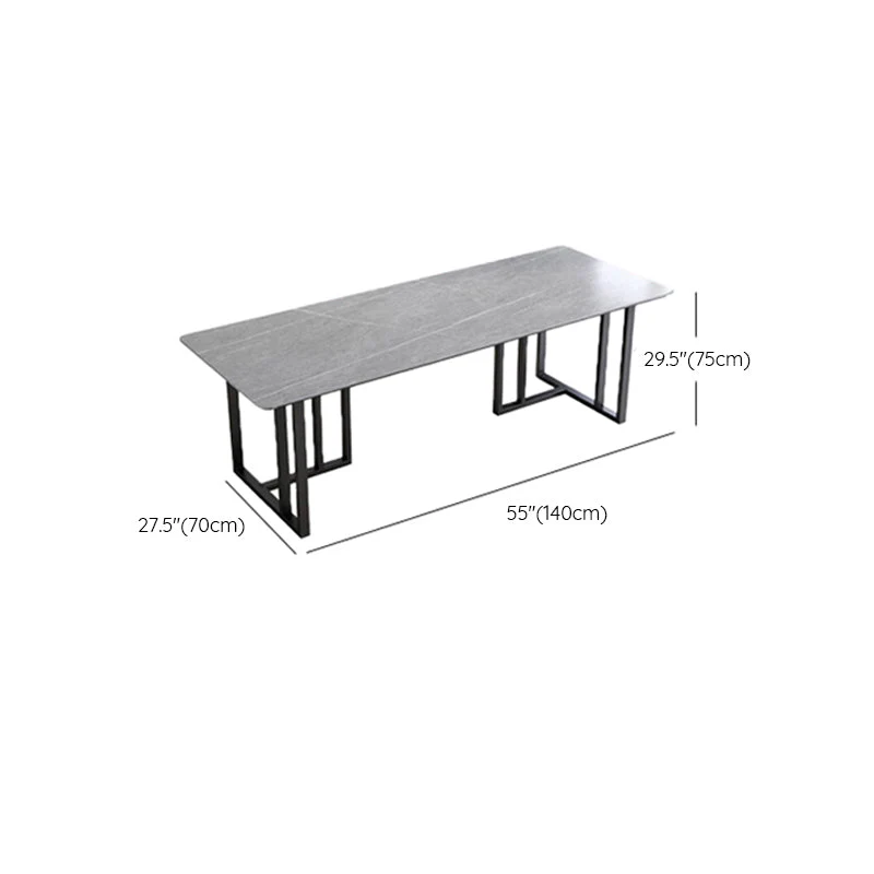 Table de conférence de forme rectangulaire en pierre de style moderne avec 2 pieds en noir Clearhalo