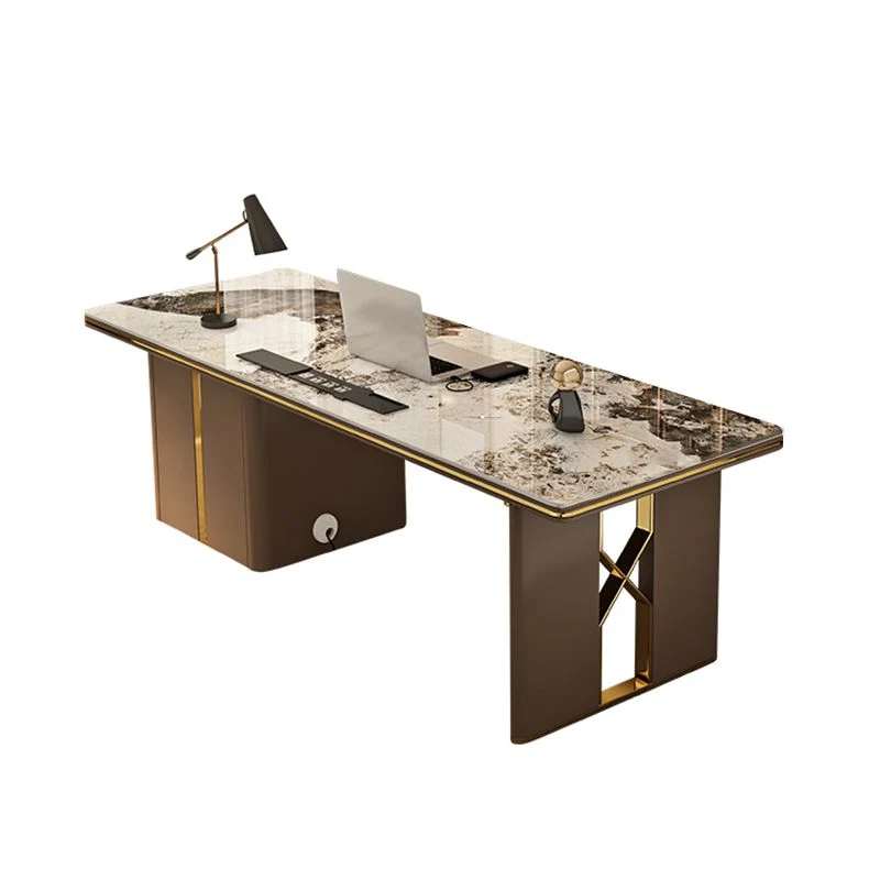 Table de conférence de forme rectangulaire en pierre de style moderne avec 2 pieds en marron Clearhalo
