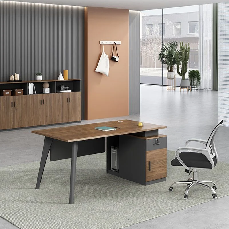 Table d'écriture de bureau de forme rectangulaire en bois avec pieds en métal naturel/marron Clearhalo