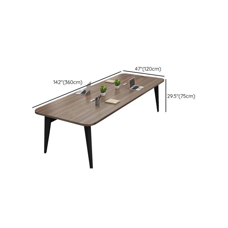 Table d'écriture de bureau de forme rectangulaire en bois avec 4 pieds marron Clearhalo