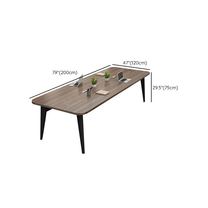 Table d'écriture de bureau de forme rectangulaire en bois avec 4 pieds marron Clearhalo