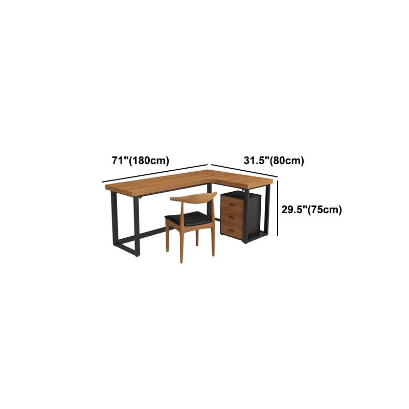 Table d'écriture fixe en forme de L, bureau industriel en bois massif Clearhalo