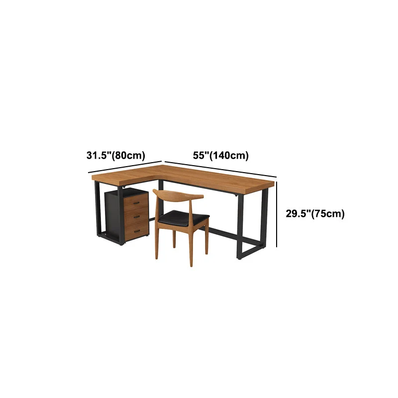 Table d'écriture fixe en forme de L, bureau industriel en bois massif Clearhalo
