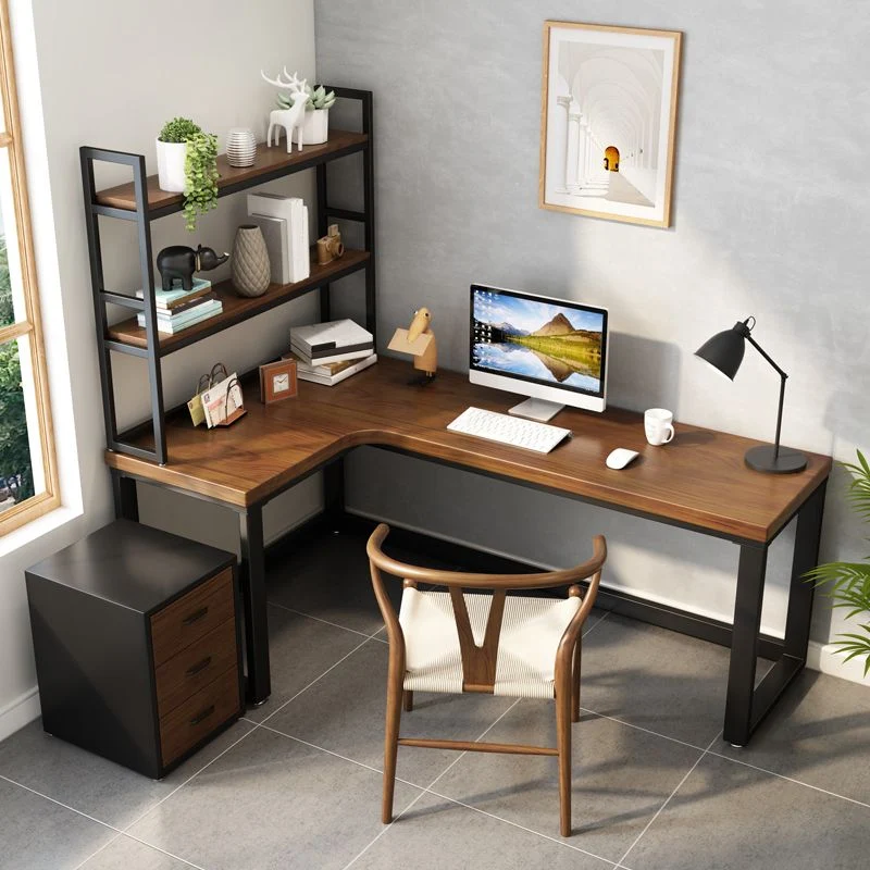 Table d'écriture fixe industrielle de bureau en forme de L en bois massif Clearhalo