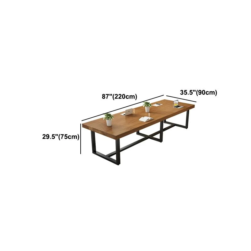 Table d'écriture fixe rectangulaire de bureau industriel en bois massif Clearhalo
