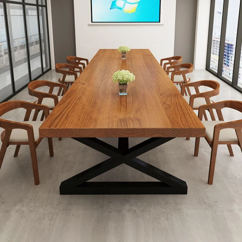 Table d'écriture fixe rectangulaire de bureau de réunion industriel en bois massif Clearhalo