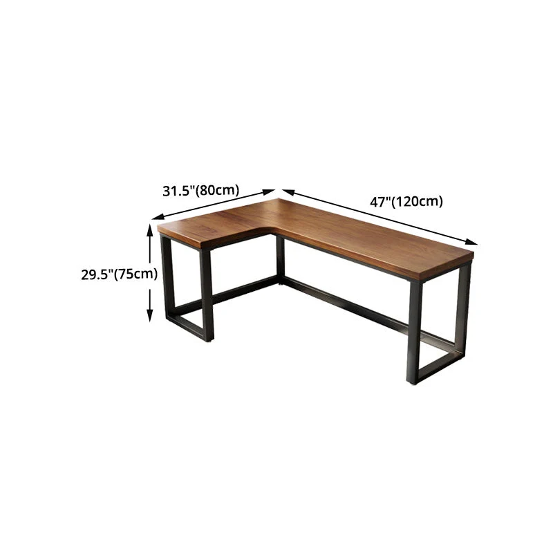 Table d'écriture en forme de L, table de travail fixe industrielle en bois massif pour la maison Clearhalo